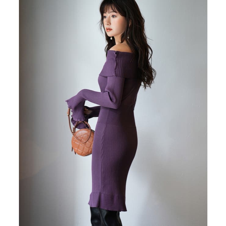 オフショルダー膝丈ニットワンピース | SAISON DE PAPILLON  | 詳細画像33 