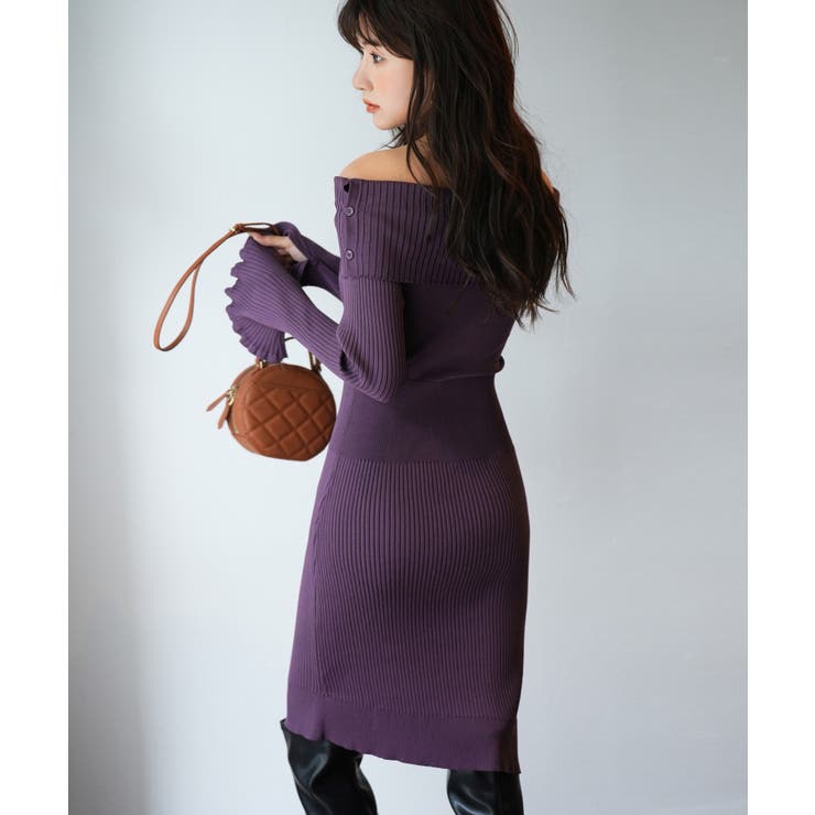 オフショルダー膝丈ニットワンピース | SAISON DE PAPILLON  | 詳細画像34 