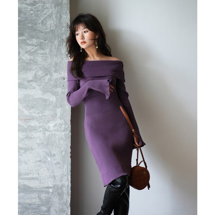 オフショルダー膝丈ニットワンピース | SAISON DE PAPILLON  | 詳細画像35 