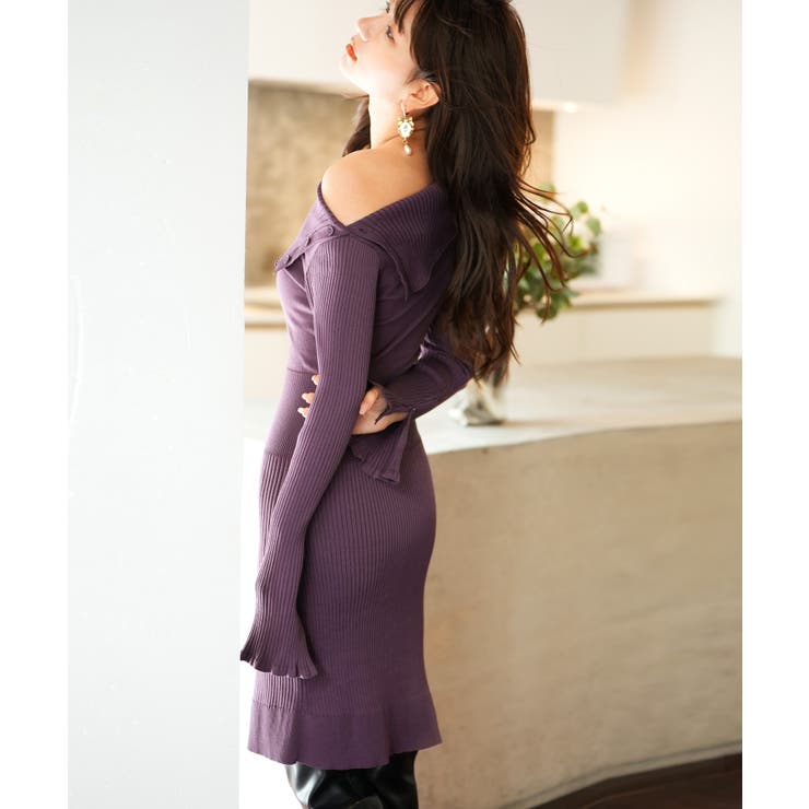 オフショルダー膝丈ニットワンピース[品番：DSSW0003052]｜SAISON DE