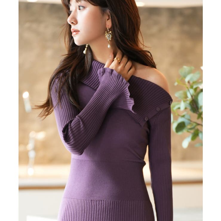 オフショルダー膝丈ニットワンピース | SAISON DE PAPILLON  | 詳細画像38 