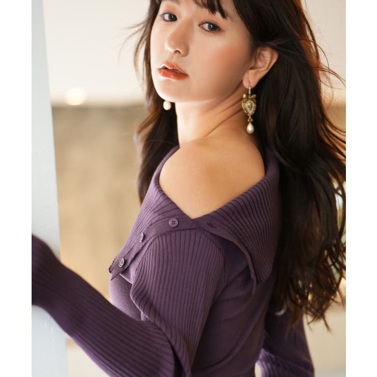 オフショルダー膝丈ニットワンピース | SAISON DE PAPILLON  | 詳細画像40 