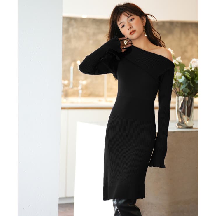 オフショルダー膝丈ニットワンピース | SAISON DE PAPILLON  | 詳細画像42 