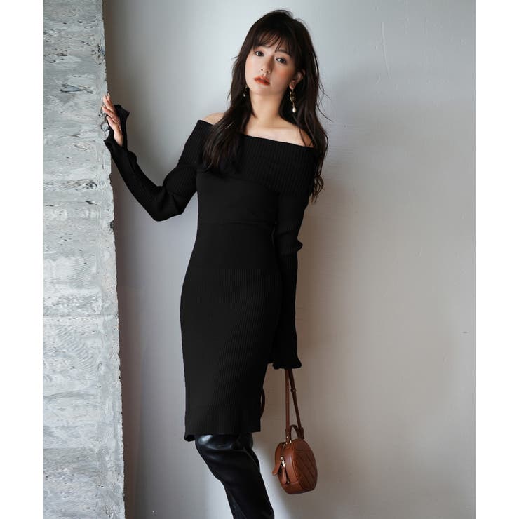 オフショルダー膝丈ニットワンピース | SAISON DE PAPILLON  | 詳細画像43 