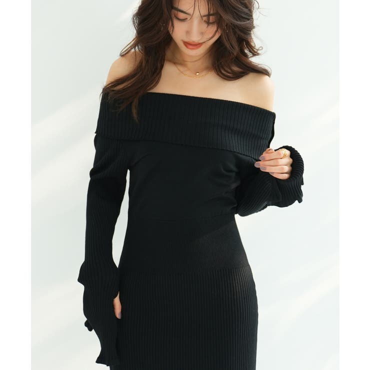 オフショルダー膝丈ニットワンピース | SAISON DE PAPILLON  | 詳細画像46 