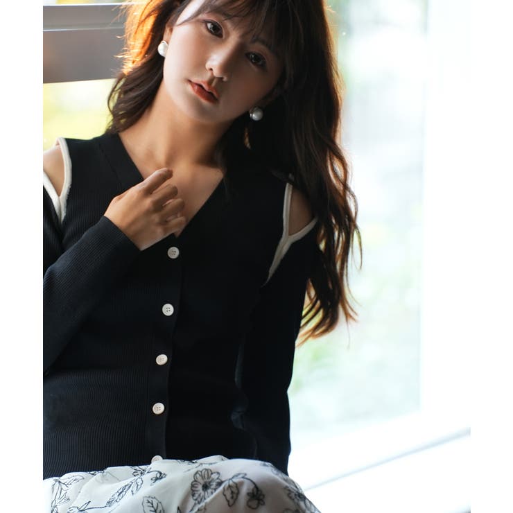 配色オープンショルダーニットプルオーバー | SAISON DE PAPILLON  | 詳細画像9 