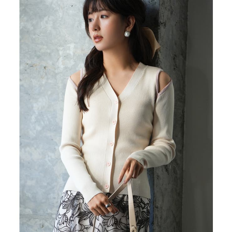 アイボリー | 配色オープンショルダーニットプルオーバー | SAISON DE PAPILLON 