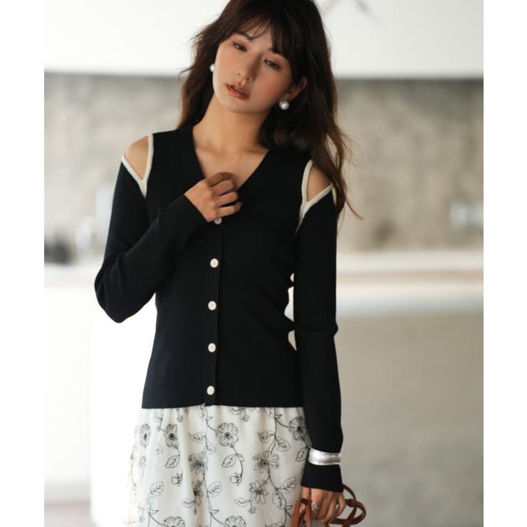 配色オープンショルダーニットプルオーバー | SAISON DE PAPILLON  | 詳細画像2 