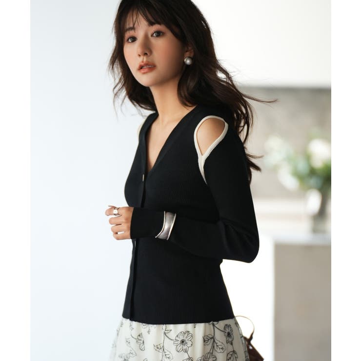 配色オープンショルダーニットプルオーバー | SAISON DE PAPILLON  | 詳細画像3 