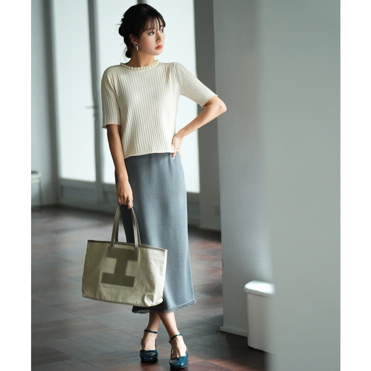 パールネック付きショート丈サマーニット | SAISON DE PAPILLON  | 詳細画像6 