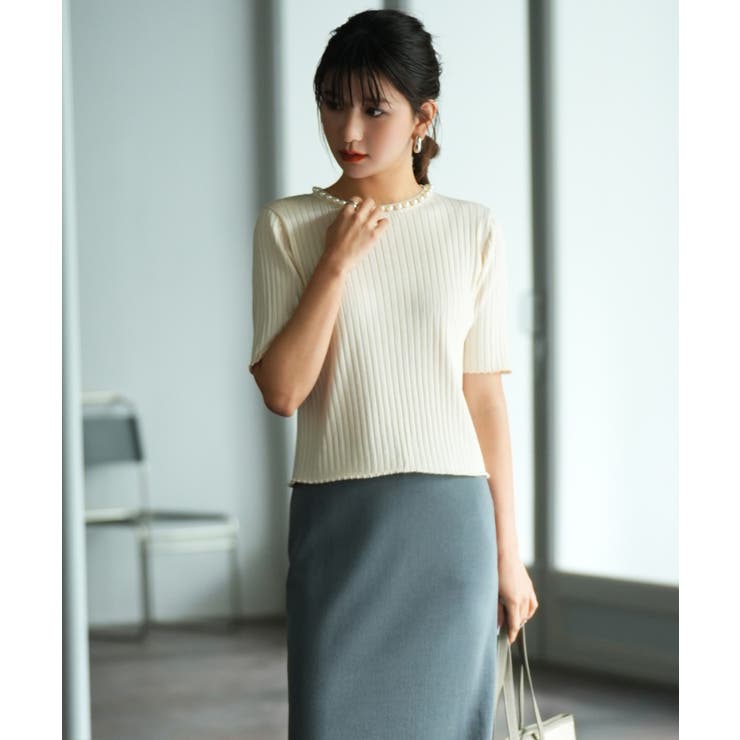 パールネック付きショート丈サマーニット | SAISON DE PAPILLON  | 詳細画像7 