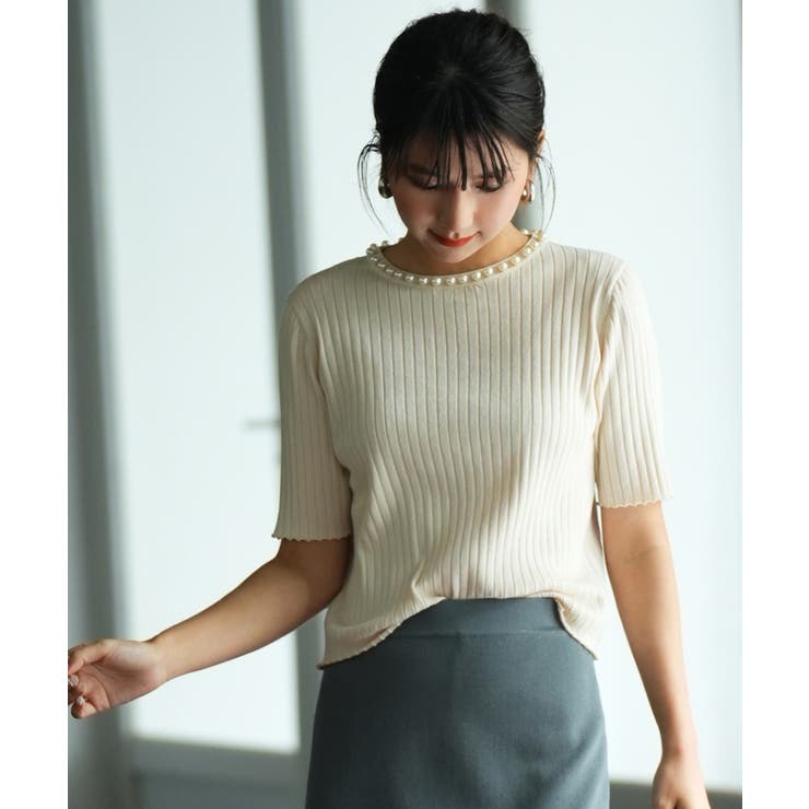 パールネック付きショート丈サマーニット | SAISON DE PAPILLON  | 詳細画像8 