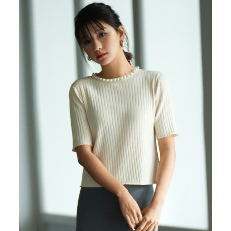 パールネック付きショート丈サマーニット | SAISON DE PAPILLON  | 詳細画像10 