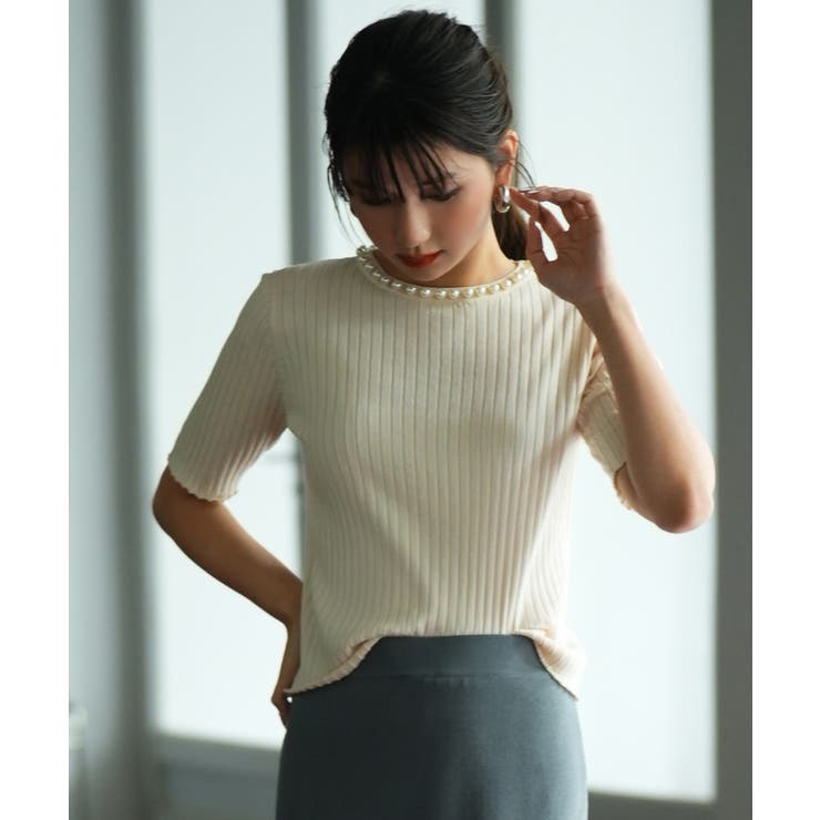 パールネック付きショート丈サマーニット | SAISON DE PAPILLON  | 詳細画像11 