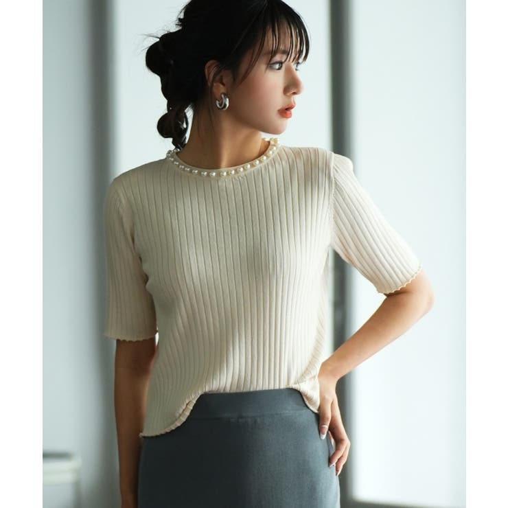 パールネック付きショート丈サマーニット | SAISON DE PAPILLON  | 詳細画像12 