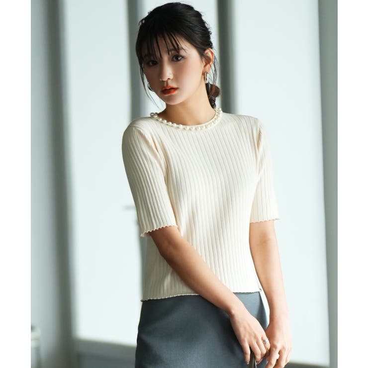 パールネック付きショート丈サマーニット | SAISON DE PAPILLON  | 詳細画像14 