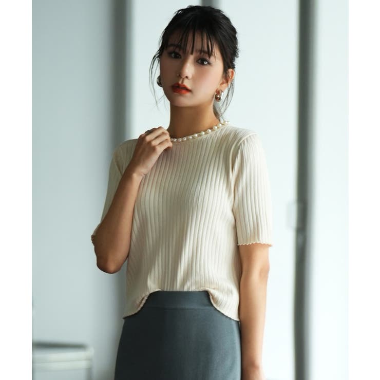 パールネック付きショート丈サマーニット | SAISON DE PAPILLON  | 詳細画像15 