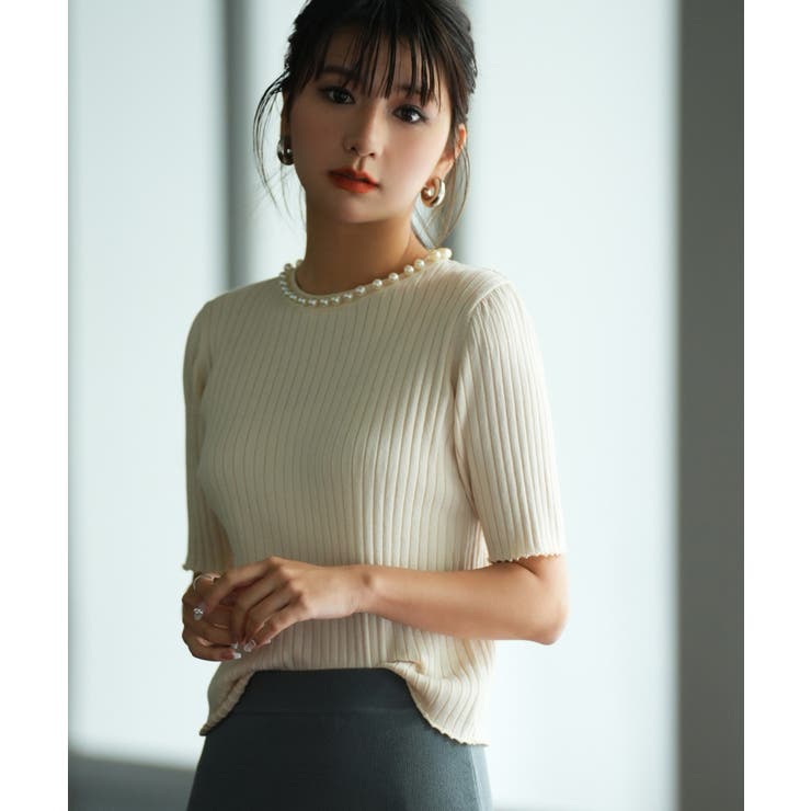 パールネック付きショート丈サマーニット | SAISON DE PAPILLON  | 詳細画像16 