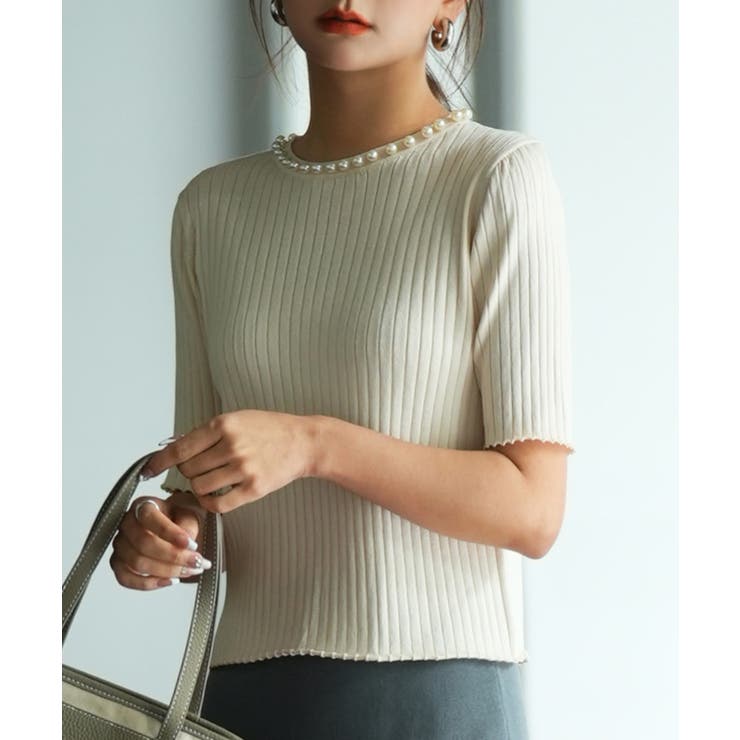 パールネック付きショート丈サマーニット | SAISON DE PAPILLON  | 詳細画像17 