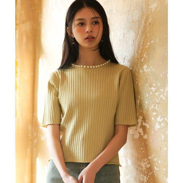 パールネック付きショート丈サマーニット | SAISON DE PAPILLON  | 詳細画像18 