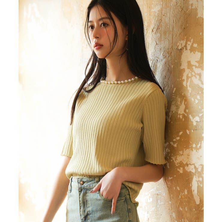 パールネック付きショート丈サマーニット | SAISON DE PAPILLON  | 詳細画像19 