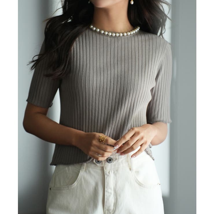 パールネック付きショート丈サマーニット | SAISON DE PAPILLON  | 詳細画像32 