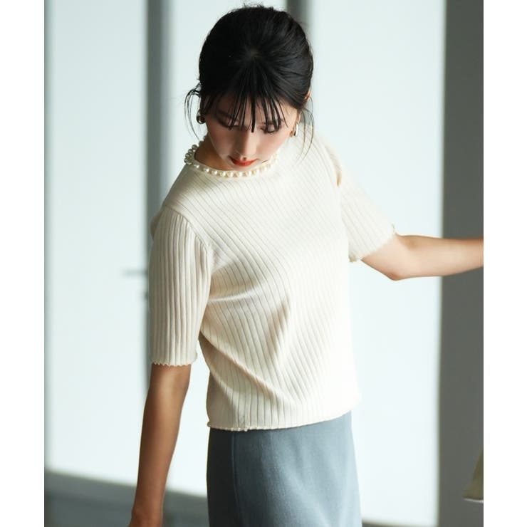 パールネック付きショート丈サマーニット | SAISON DE PAPILLON  | 詳細画像4 