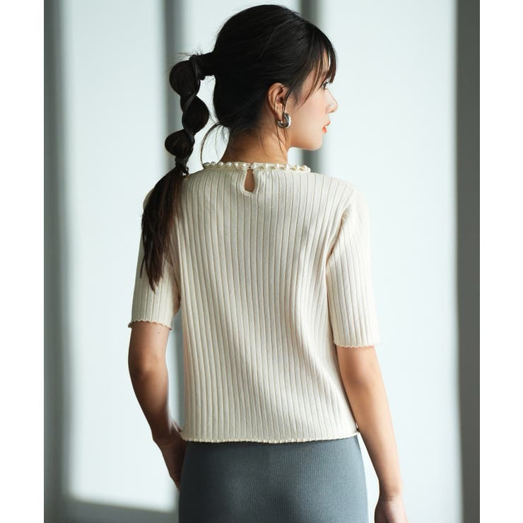 パールネック付きショート丈サマーニット | SAISON DE PAPILLON  | 詳細画像5 