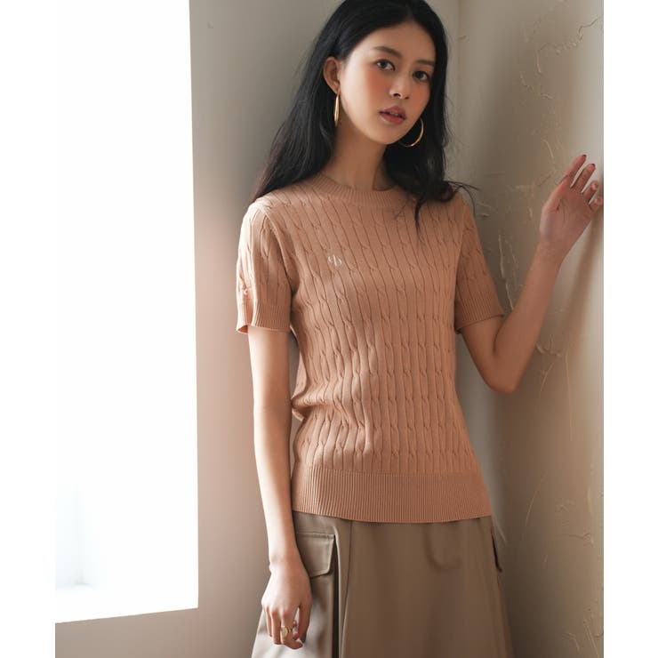 ロゴ刺繍ケーブル編みクルーネックニット[品番：DSSW0004204]｜SAISON