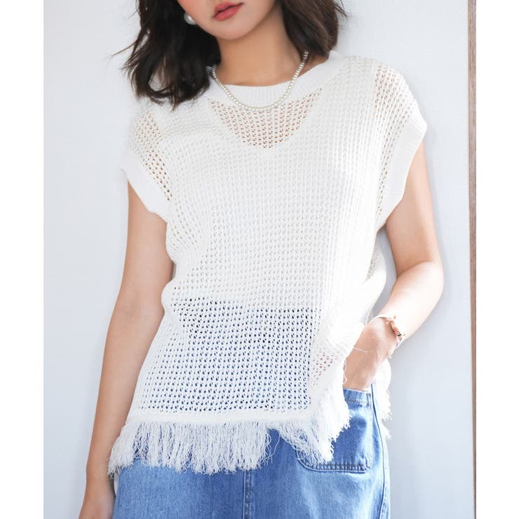 透かし編みフリンジデザインサマーニット | SAISON DE PAPILLON  | 詳細画像3 