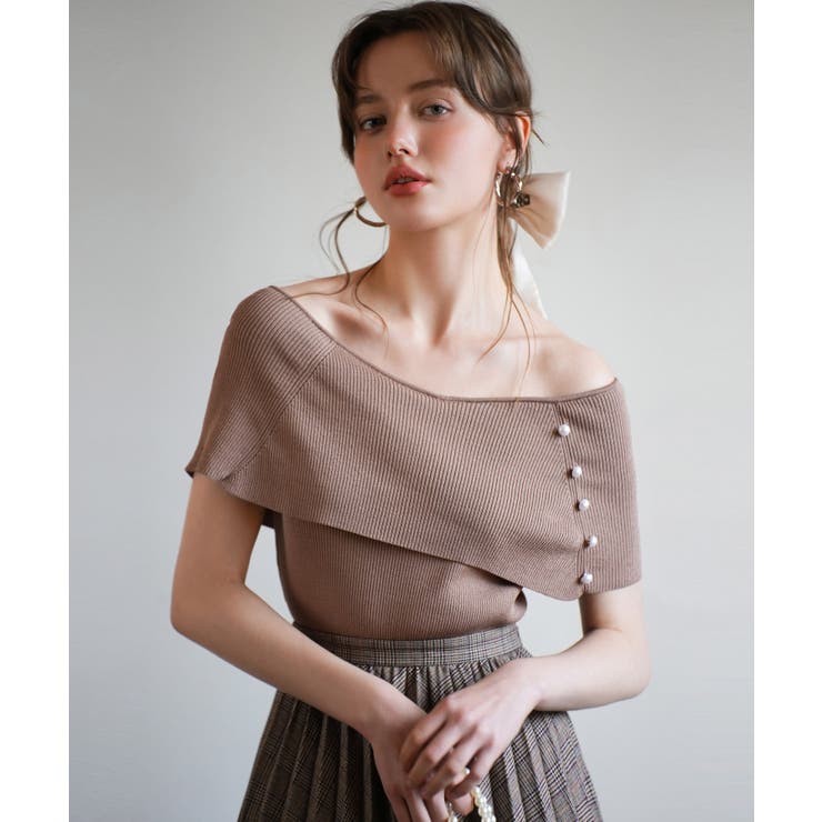 ブラウン | ケープ風2way半袖サマーニット | SAISON DE PAPILLON 