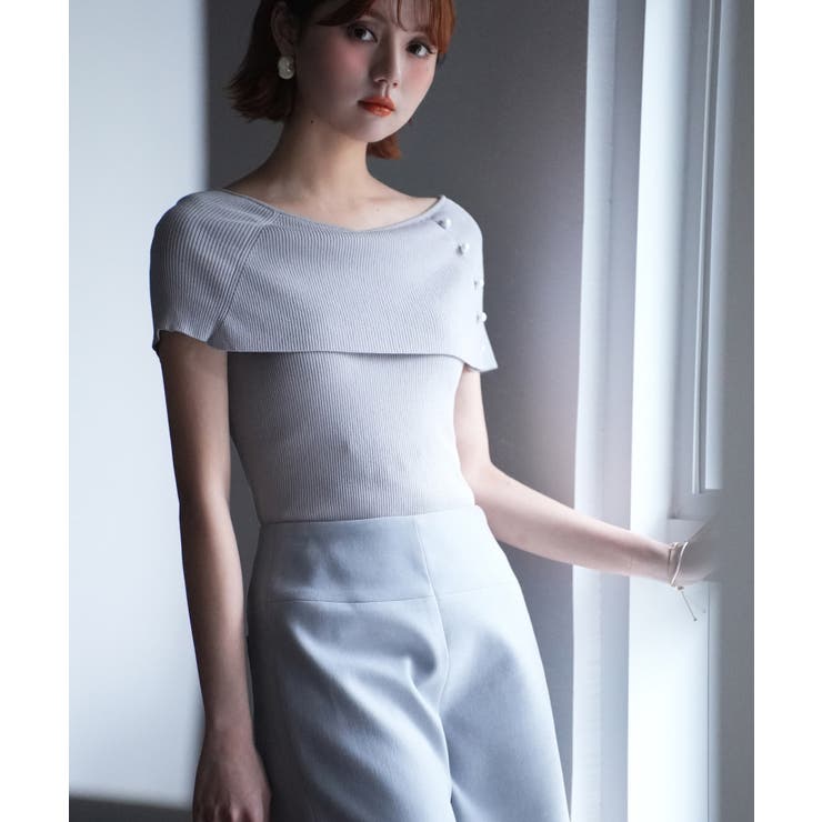 グレー | ケープ風2way半袖サマーニット | SAISON DE PAPILLON 