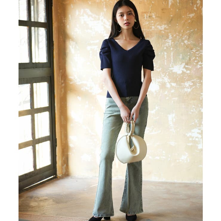 ギャザーパフスリーブVネックニットプルオーバー | SAISON DE PAPILLON  | 詳細画像14 