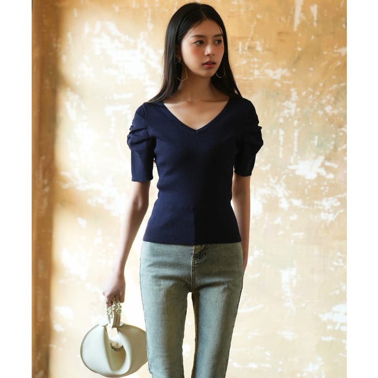 ギャザーパフスリーブVネックニットプルオーバー | SAISON DE PAPILLON  | 詳細画像15 