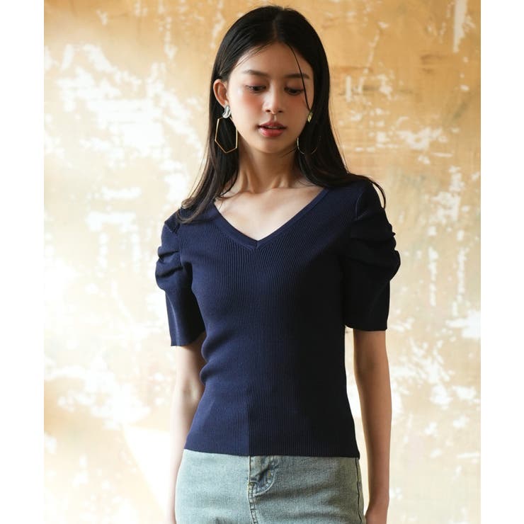 ギャザーパフスリーブVネックニットプルオーバー | SAISON DE PAPILLON  | 詳細画像17 