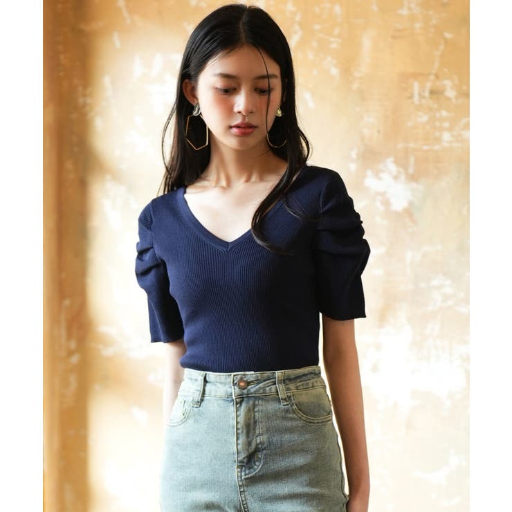 ギャザーパフスリーブVネックニットプルオーバー | SAISON DE PAPILLON  | 詳細画像20 