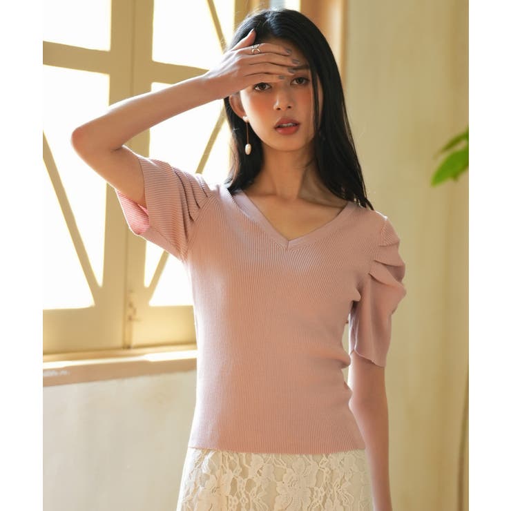 ギャザーパフスリーブVネックニットプルオーバー | SAISON DE PAPILLON  | 詳細画像23 