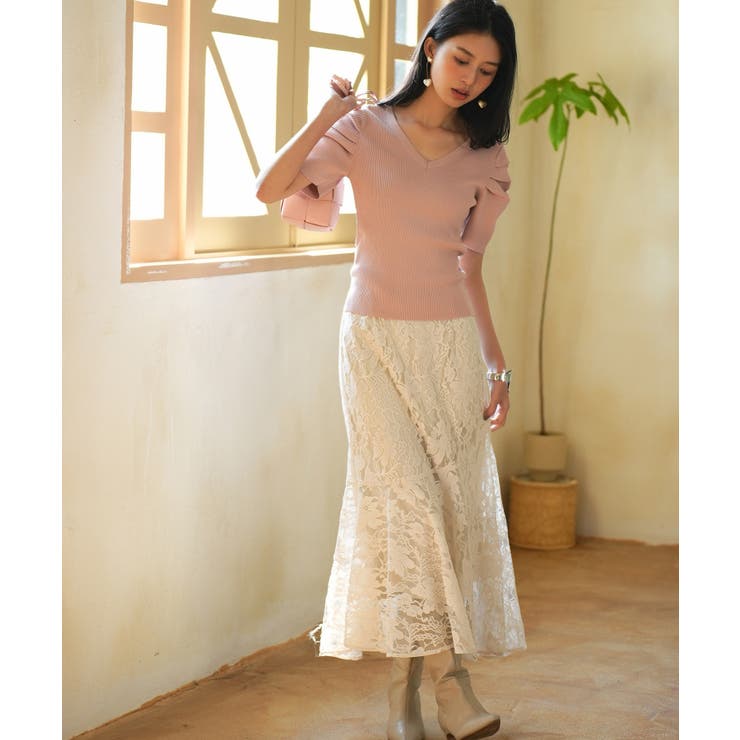 ギャザーパフスリーブVネックニットプルオーバー | SAISON DE PAPILLON  | 詳細画像25 