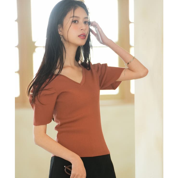 ギャザーパフスリーブVネックニットプルオーバー | SAISON DE PAPILLON  | 詳細画像36 