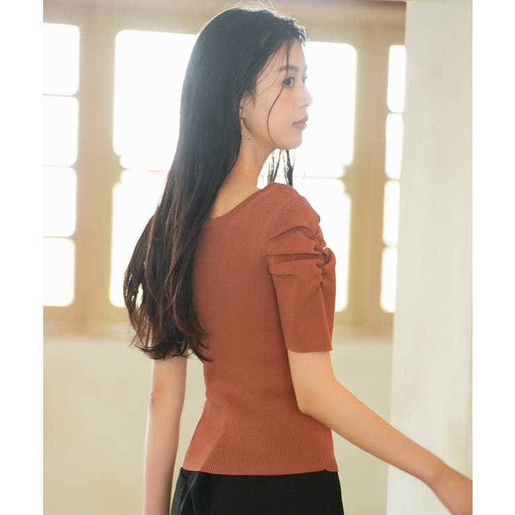 ギャザーパフスリーブVネックニットプルオーバー | SAISON DE PAPILLON  | 詳細画像37 