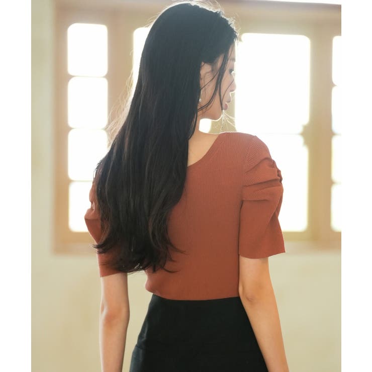 ギャザーパフスリーブVネックニットプルオーバー | SAISON DE PAPILLON  | 詳細画像38 