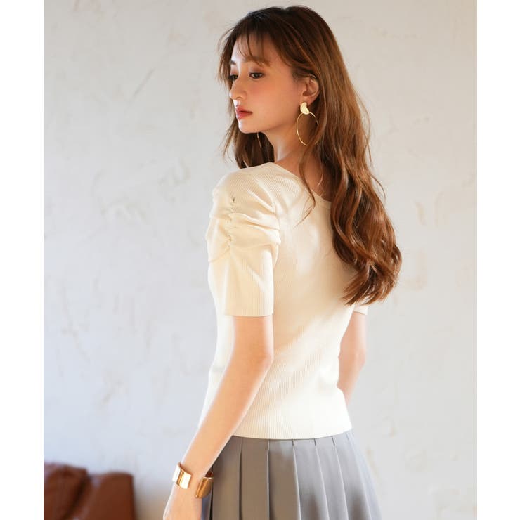 ギャザーパフスリーブVネックニットプルオーバー | SAISON DE PAPILLON  | 詳細画像45 