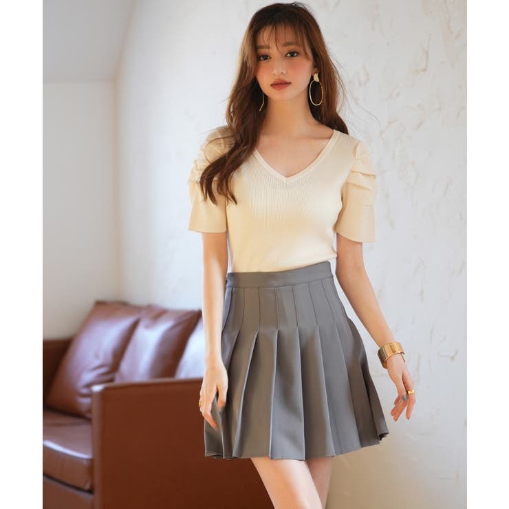 ギャザーパフスリーブVネックニットプルオーバー | SAISON DE PAPILLON  | 詳細画像47 