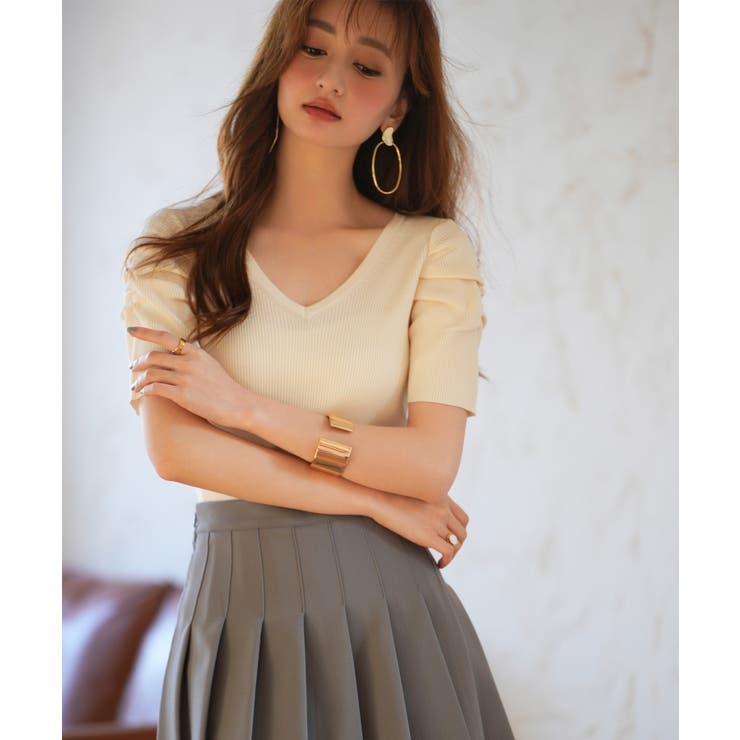 ギャザーパフスリーブVネックニットプルオーバー | SAISON DE PAPILLON  | 詳細画像50 