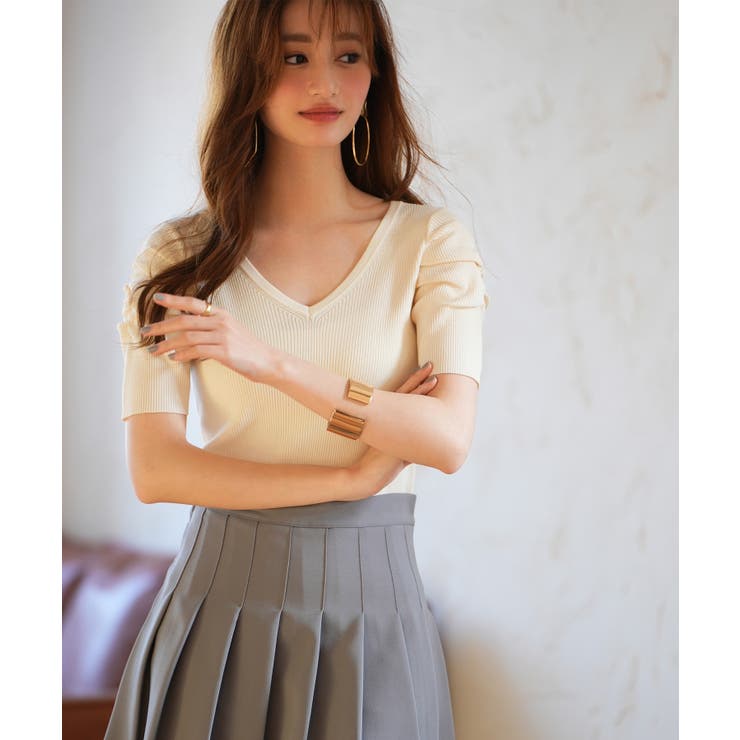 ギャザーパフスリーブVネックニットプルオーバー | SAISON DE PAPILLON  | 詳細画像52 