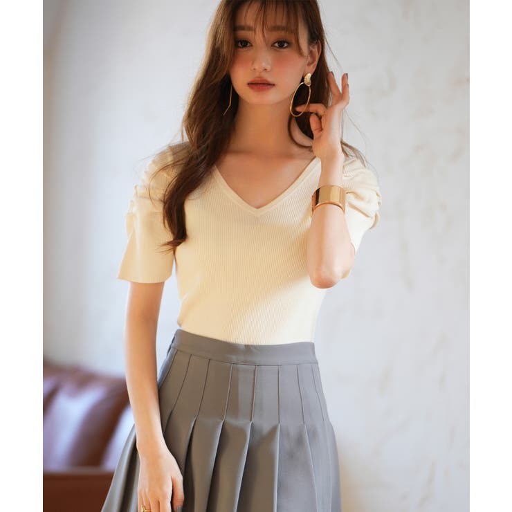 ギャザーパフスリーブVネックニットプルオーバー | SAISON DE PAPILLON  | 詳細画像54 