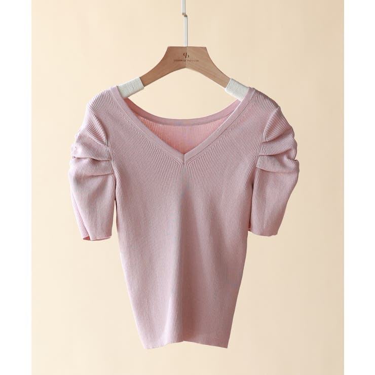 ギャザーパフスリーブVネックニットプルオーバー | SAISON DE PAPILLON  | 詳細画像60 