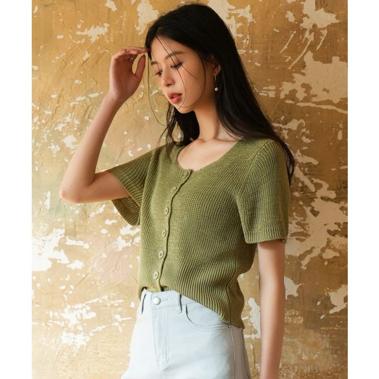 リブ切り替えショート丈半袖ニット | SAISON DE PAPILLON  | 詳細画像7 