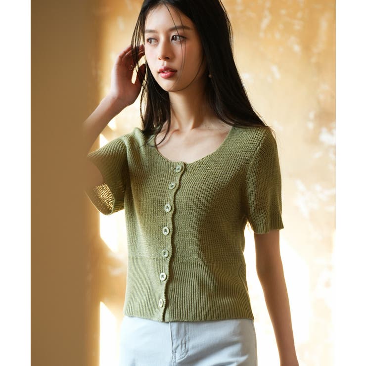 リブ切り替えショート丈半袖ニット | SAISON DE PAPILLON  | 詳細画像9 