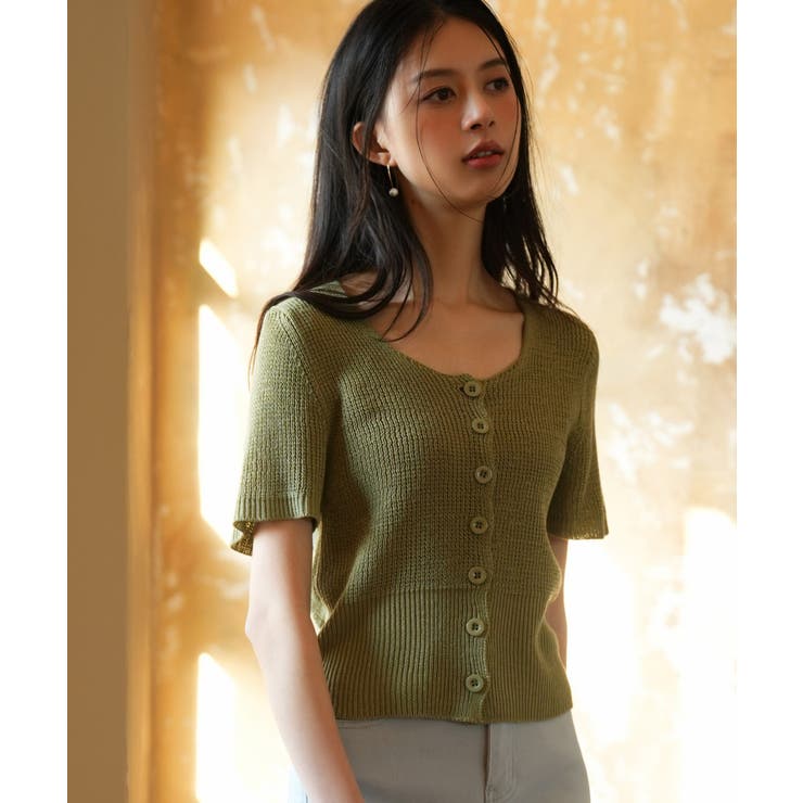 リブ切り替えショート丈半袖ニット | SAISON DE PAPILLON  | 詳細画像10 